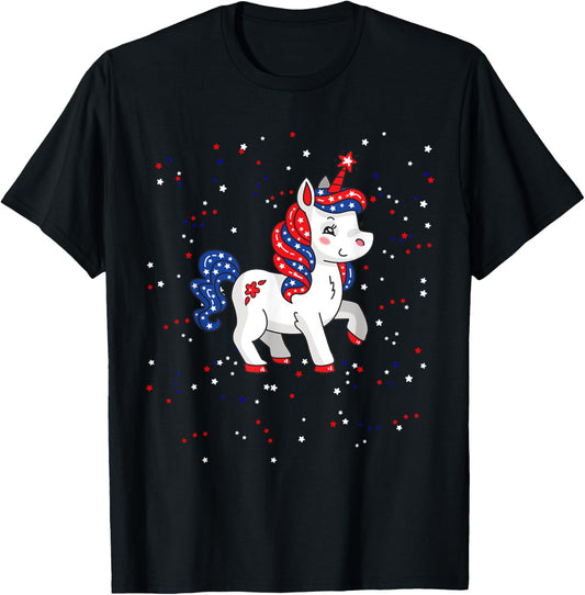 Red White and Blue Unicorn American Flag 4th of July USA T-Shirt