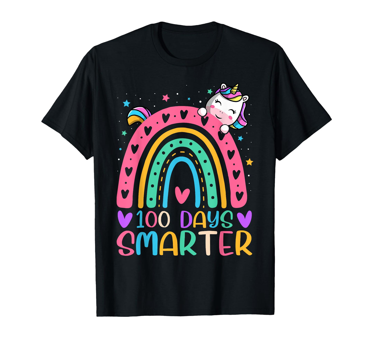 100 Days Smarter Rainbow Unicorn Girls 100th Day of School T-Shirt