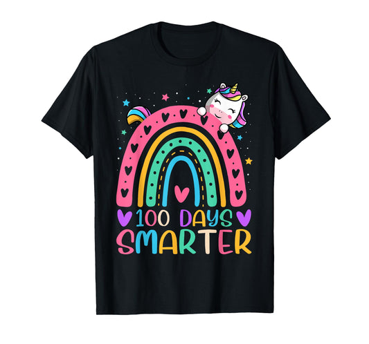 100 Days Smarter Rainbow Unicorn Girls 100th Day of School T-Shirt