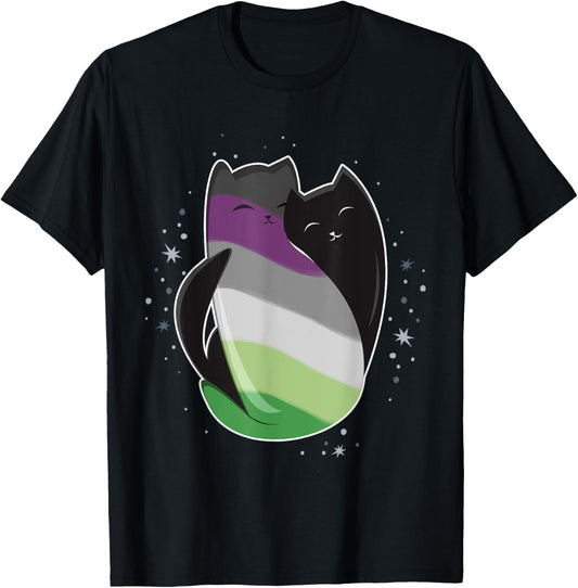 Aroace Cat LGBT Gay Asexual Aromantic Pride Flag Aro Ace T-Shirt