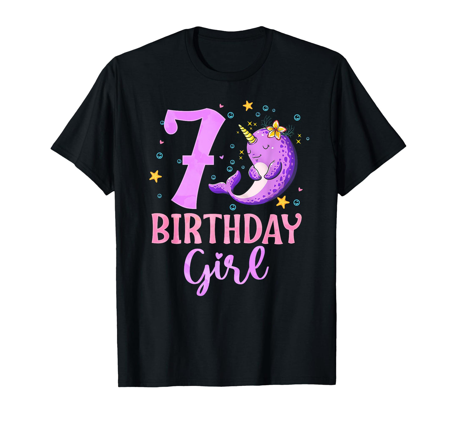 Narwhal Unicorn Of The Sea 7th Birthday Girl 7 Year Old T-Shirt