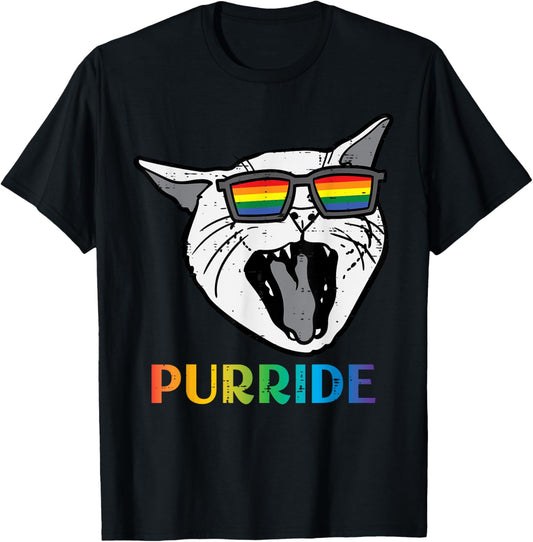 Purride Cat Rainbow Pride Cool Gay Flag Lgbtq Men Women Kids T-Shirt