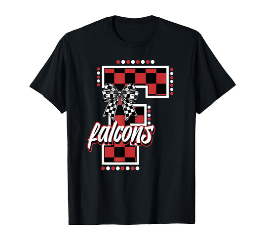 Falcons Checkered Letter School Spirit Mascot Red Game Day T-Shirt