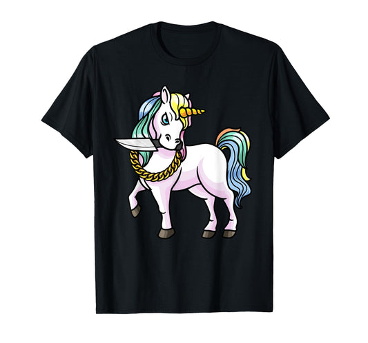 Unicorn With Knife Girls Women T-Shirt