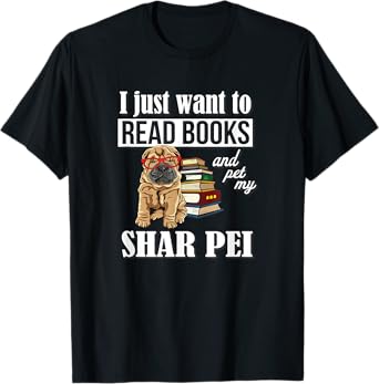 Kids Womens Girls Funny Read Books & Pet Shar Pei Lover T-Shirt