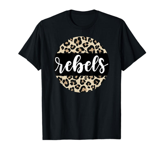 Leopard Print Rebels Team Mascot School Spirit Game Night T-Shirt
