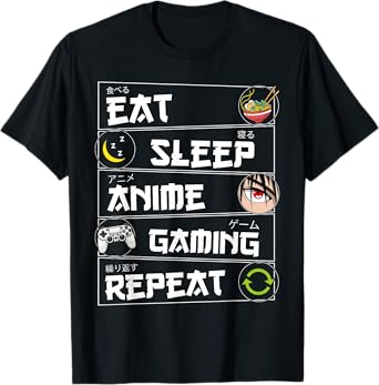 Eat Sleep Anime Gaming Repeat Kawaii Otaku Gamer Anime Manga T-Shirt