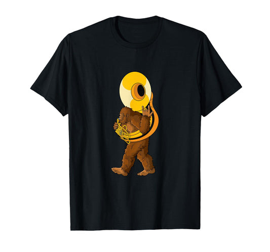 Marching band gifts for musicians Bigfoot Playing Sousaphone Instrument Tuba T-Shirt