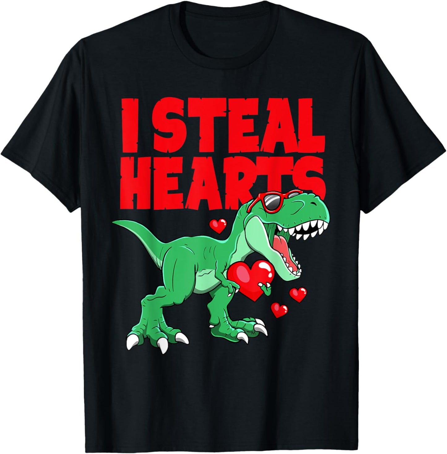 Boys Valentines Day Dinosaur I Steal Hearts T-Shirt