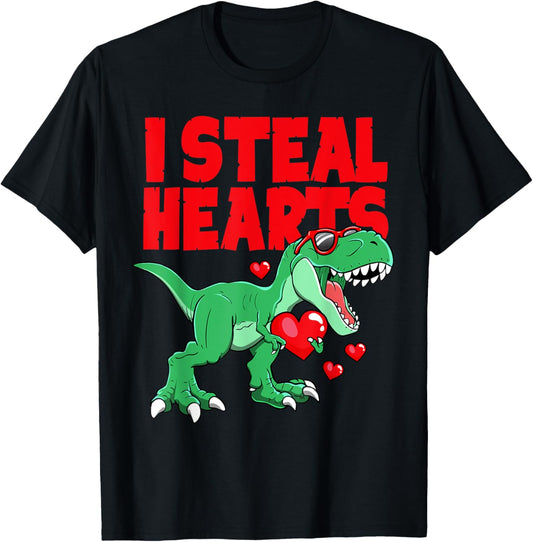 Boys Valentines Day Dinosaur I Steal Hearts T-Shirt
