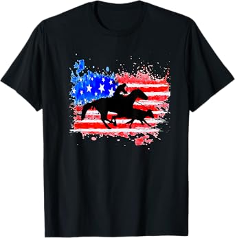 American Flag Cowhorse Horse Calf Roping T-Shirt