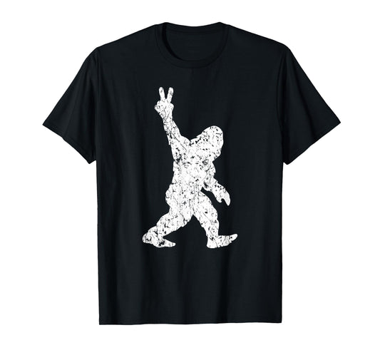 Funny Vintage Style Sasquatch Bigfoot Peace Sign Retro Yeti T-Shirt