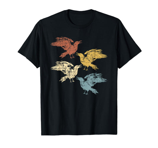 Black Crow Forest Animal Bird Gothic Spooky Retro Raven T-Shirt