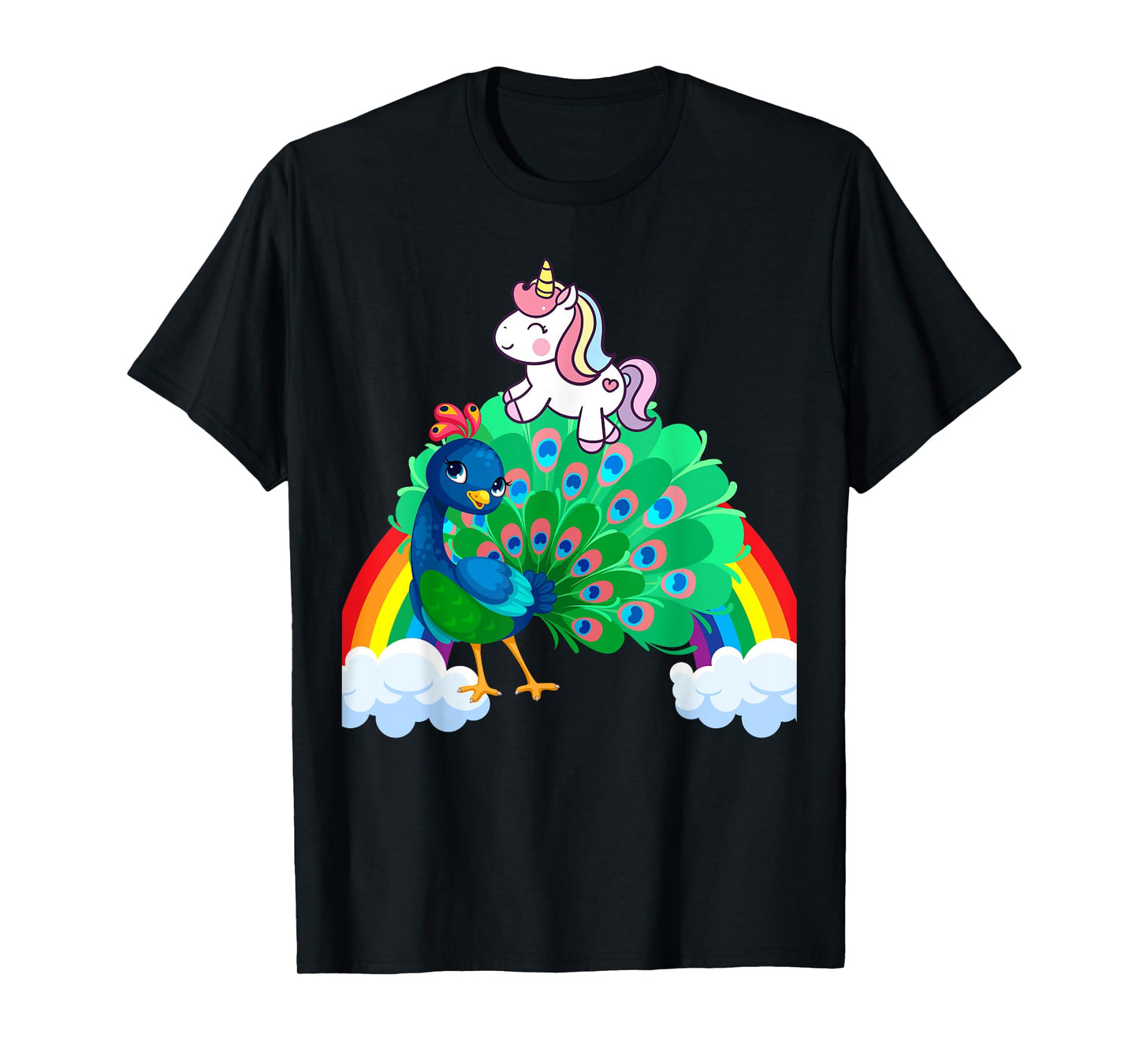 Unicorn Riding Peacock Boys Girls Men Women Kids Rainbow T-Shirt