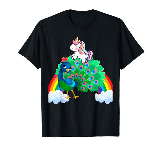 Unicorn Riding Peacock Boys Girls Men Women Kids Rainbow T-Shirt
