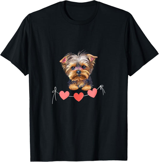 Unisex-Adults Yorkie Dog Lover T-Shirt Black Small Classic Fit Heart Design T-Shirt