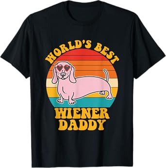 World's Best Wiener Daddy Funny Dog Lover Quote Unisex-Adults Black Small U-Neck Short Sleeve T-Shirt