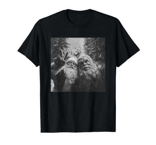 Vintage Bigfoot Santa Claus Selfie Christmas T-Shirt