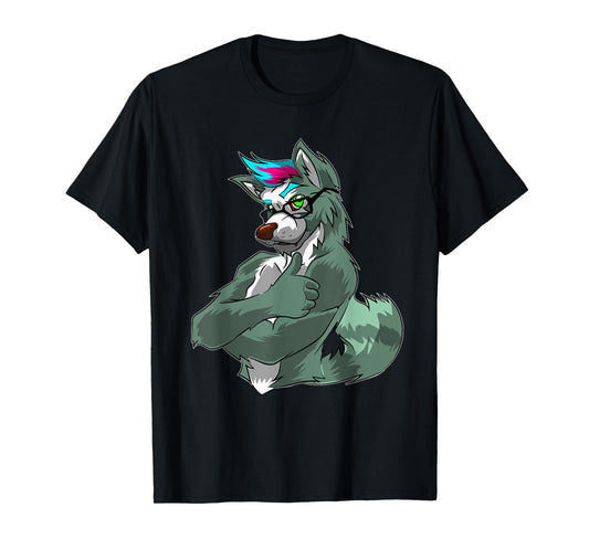 Thumbs Up Fursona Wolf Shirt Muscle Furry for Men Women Kids T-Shirt