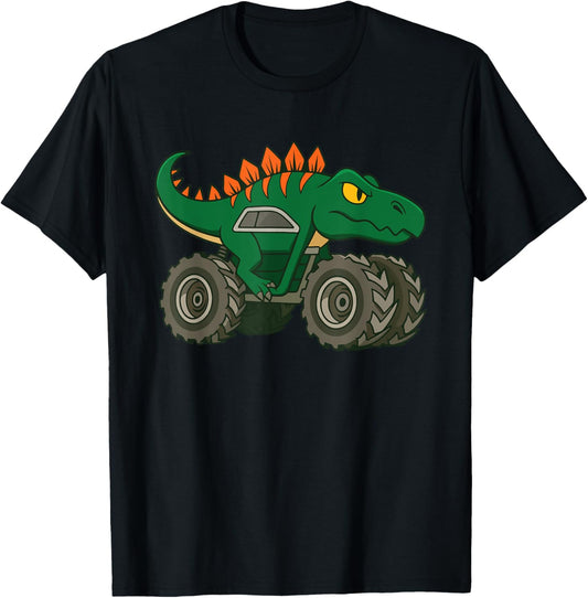 Dinosaur Monster Large Wheel Truck Racing Party T-Shirt