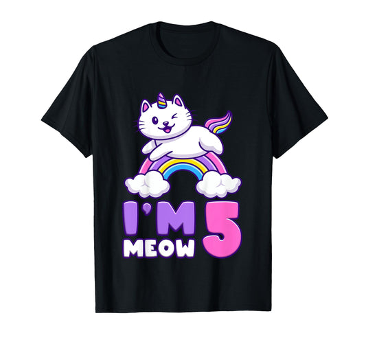 Birthday girl 5 years old, cat, unicorn, 5th birthday T-Shirt