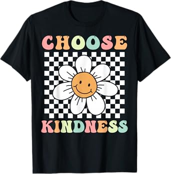 Groovy Choose Kindness Retro Daisy Flower Positivity Be Kind T-Shirt