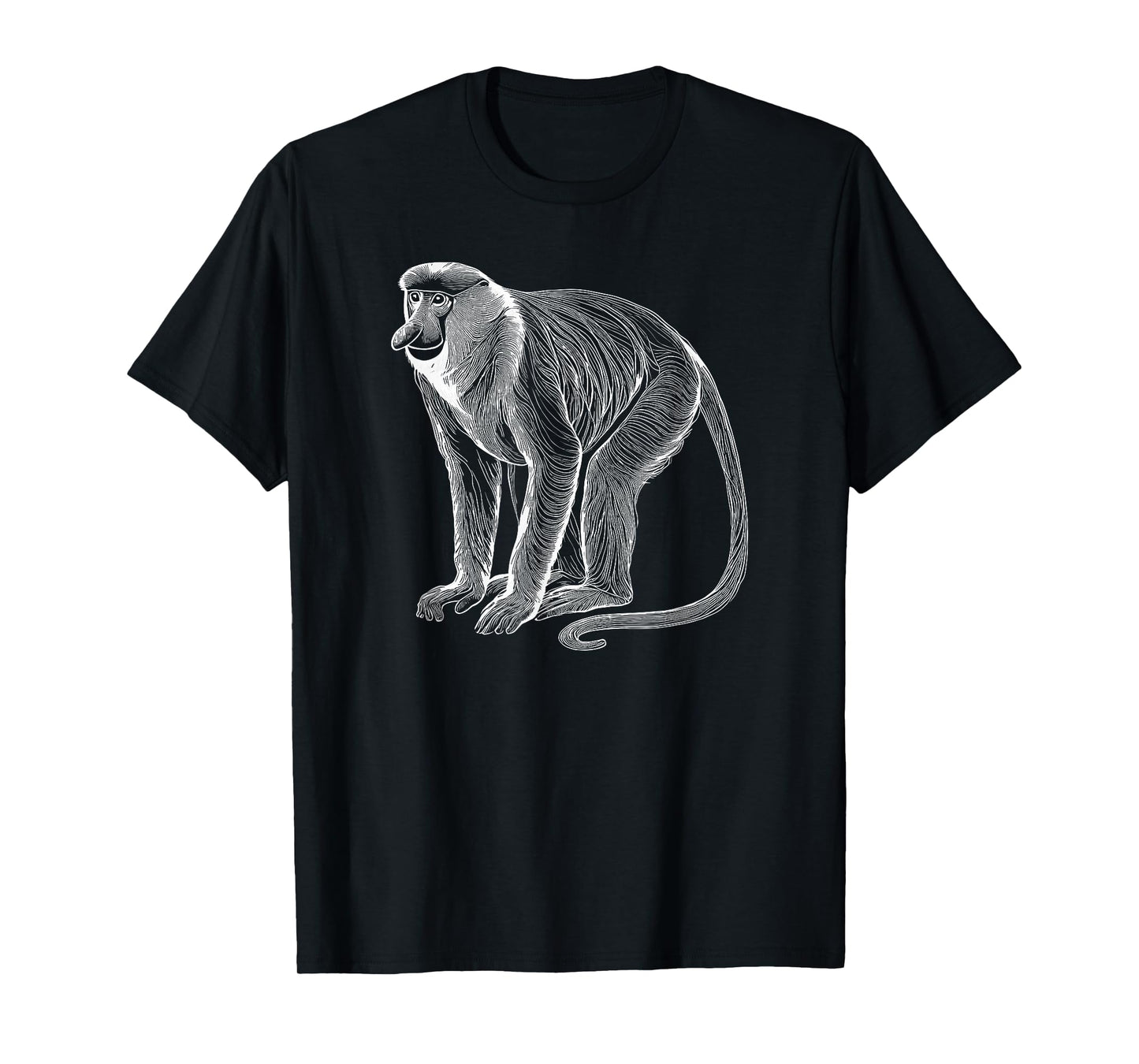 Line Art Proboscis Monkey Long-Nosed Monkey T-Shirt