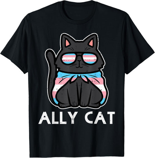 Transgender Ally Cat Trans Pride Flag LGBTQ Women Girls Kids T-Shirt