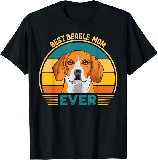 Best Beagle Mom Ever | Dog Lover Retro Sunset Tee T-Shirt