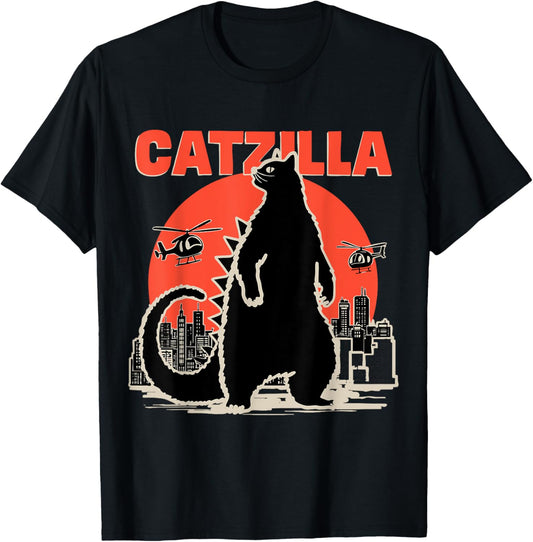 Catzilla Cat Art Funny Cat Gifts Monster Women Men Kid T-Shirt