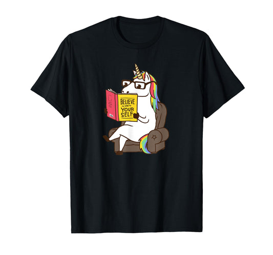 Unicorn Shirt Believe in Yourself Motivational Book Lover T-Shirt