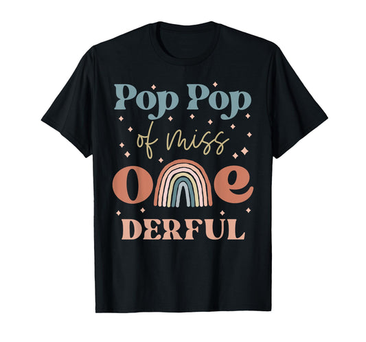 Pop Pop of Miss Onederful Boho Rainbow 1st First Birthday T-Shirt