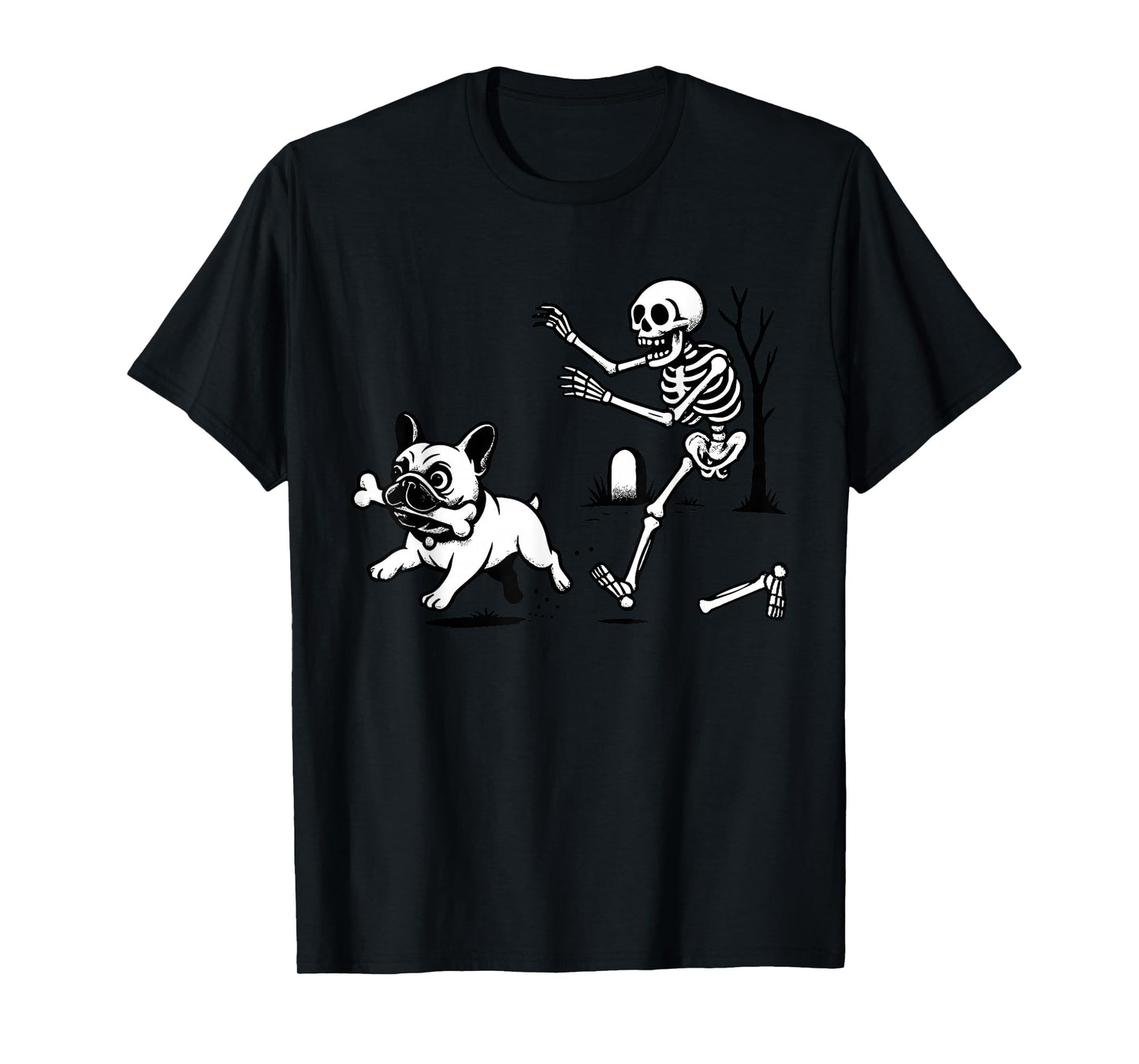 Skeleton Chasing French Bulldog Halloween Dog Mom Pet Lover T-Shirt