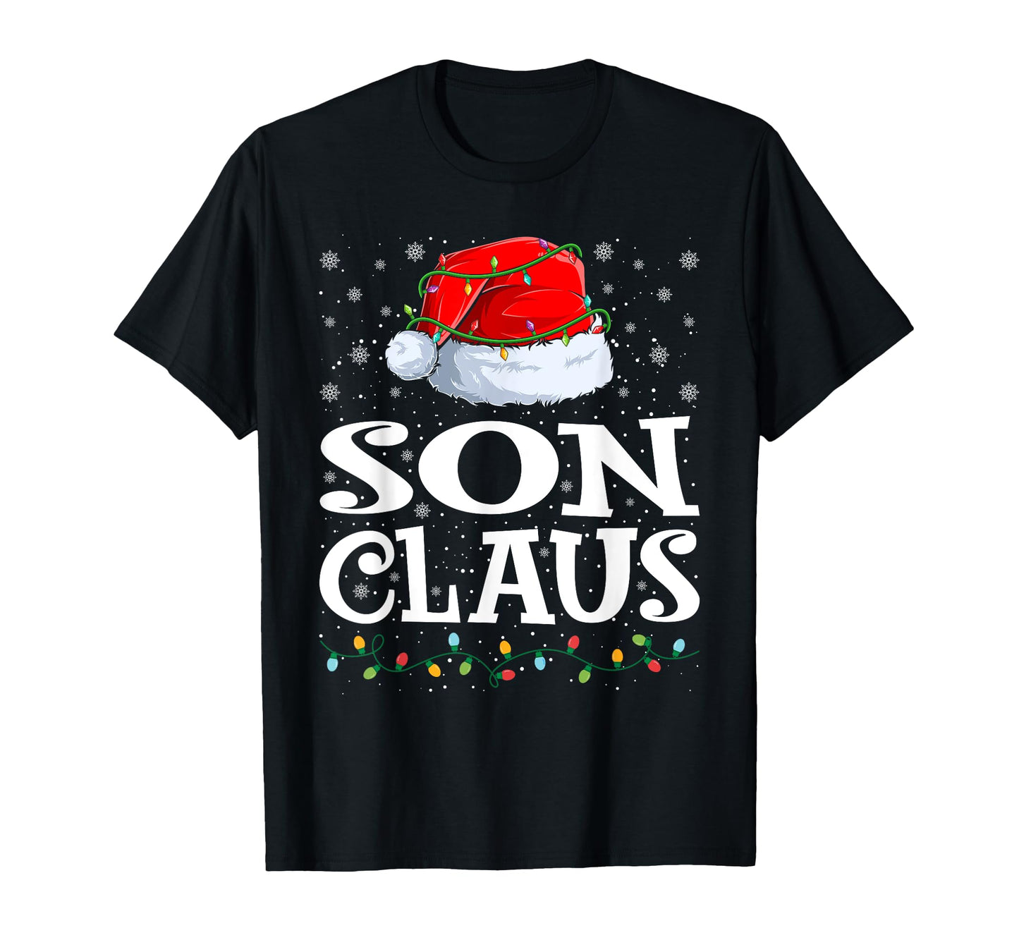 Son Claus Christmas Lights Santa Hat Family Matching T-Shirt