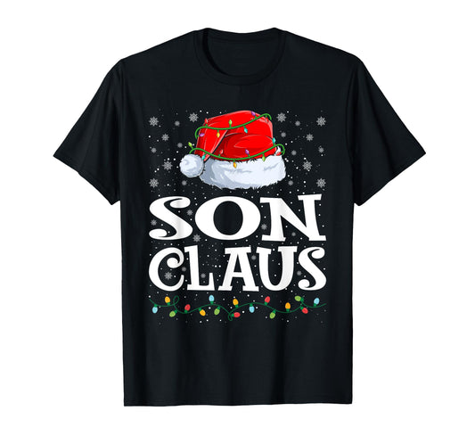 Son Claus Christmas Lights Santa Hat Family Matching T-Shirt