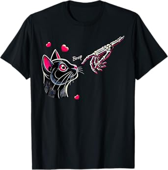 Black Cat Skeleton Hand Boop Valentine's Day Pet Owner T-Shirt for Men Women