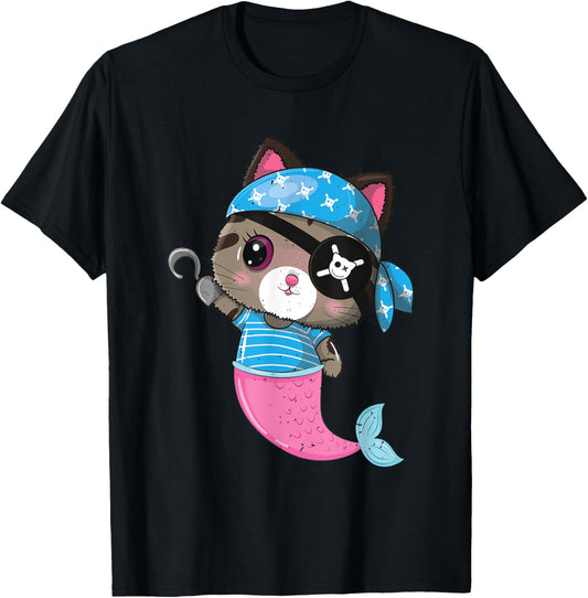 Halloween Pirate Mermaid Cat Lover Pirate Kitten Siren T-Shirt