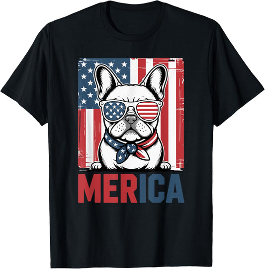 US Flag Merica French Bulldog 4th of July T-Shirt