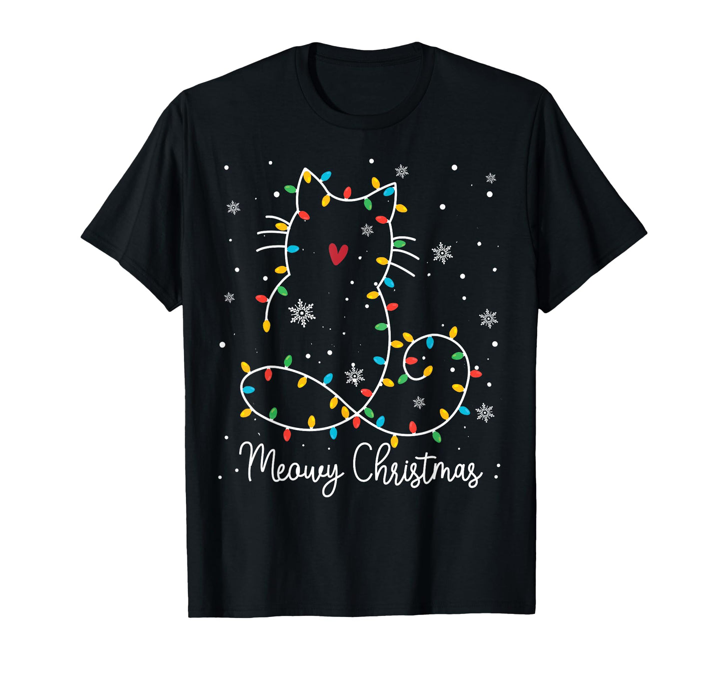 Cute Cat Meowy Christmas Light Cat Lover Mom Dad Merry Xmas Men Women Kids T-Shirt