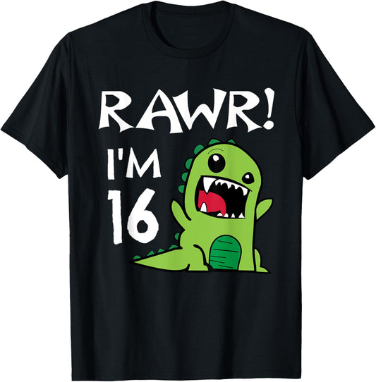 16th Birthday T-Shirt - Sweet 16 Year Old Dinosaur Shirt T-Shirt