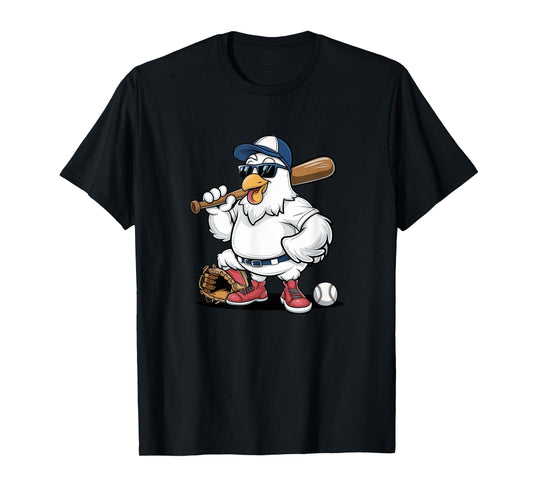 Baseball Playing Chicken Funny Sports Design T-Shirt