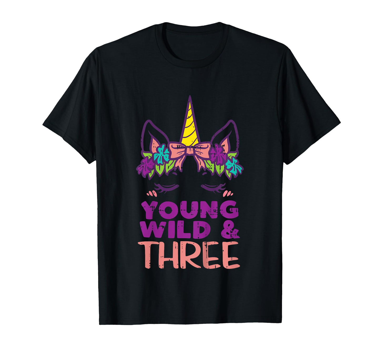 Unicorn Young Wild Three 3 Year Old 3rd Birthday Girls Gift T-Shirt