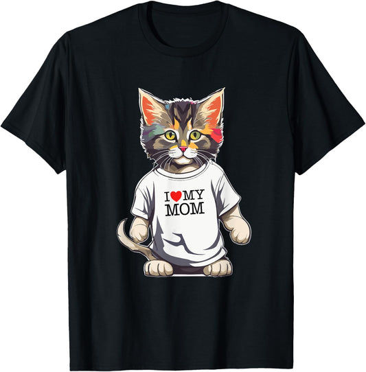 Cute Cat In I Love My Mom Shirt For Best Cat Mom Ever T-Shirt
