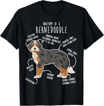 Bernedoodle Dog Anatomy, Black Merle Tri Cute Funny Pet Mom T-Shirt for Men Women Girls Kids