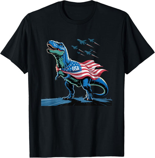Dinosaur 4th of July Flag Jets T-Rex American USA Patriotic T-Shirt