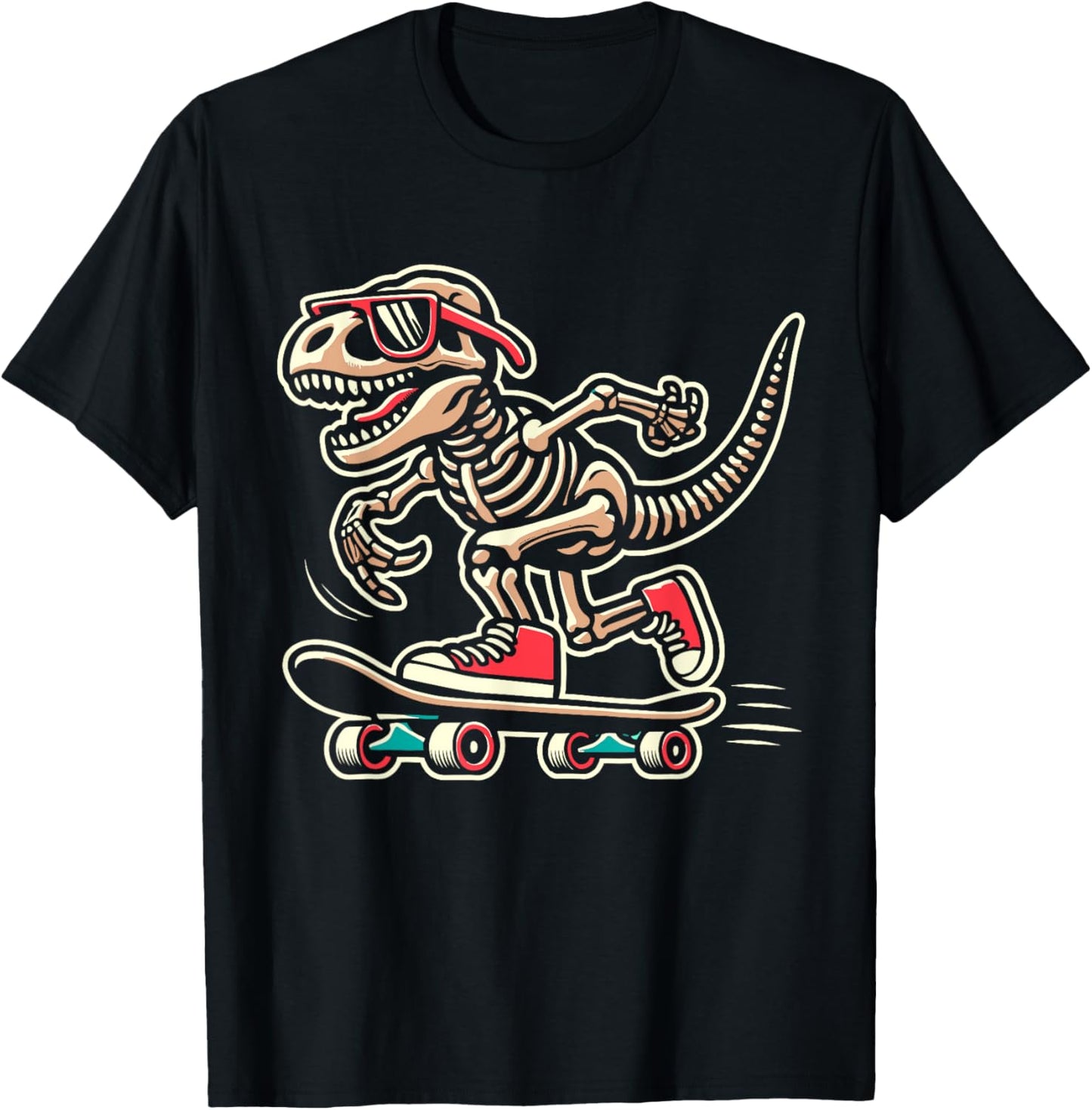 Retro T-Rex Skeleton Dinosaur Skateboarding Boys T-Shirt