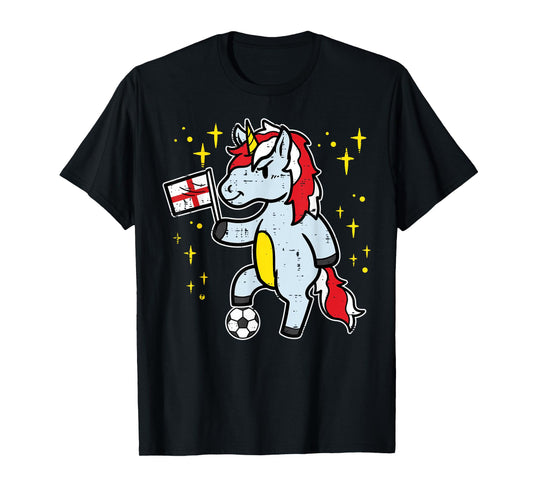 England Flag Unicorn Football Soccer Fan Women Girls Kids T-Shirt