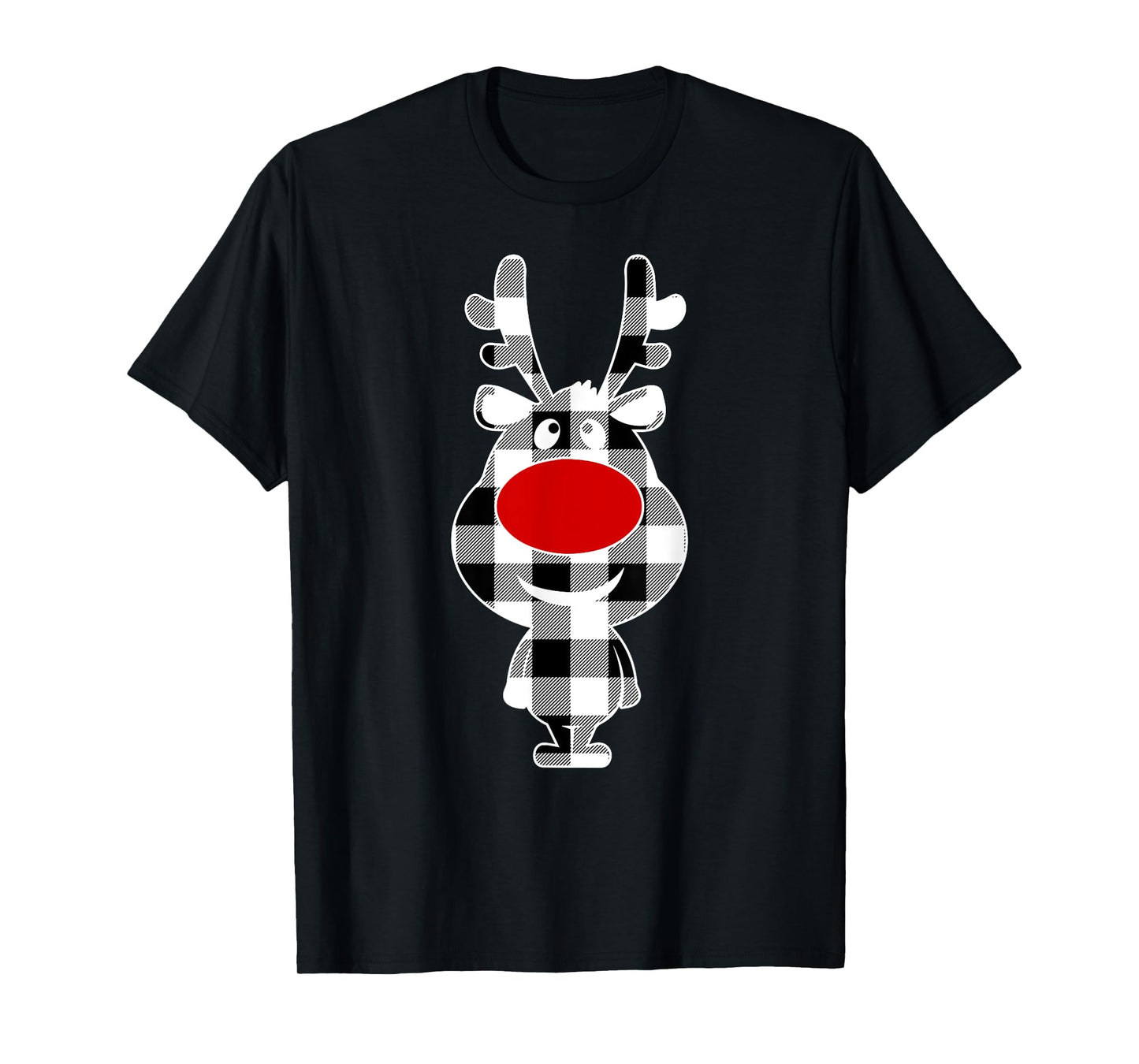 Reindeer Black & White Buffalo Plaid Merry Christmas T-Shirt