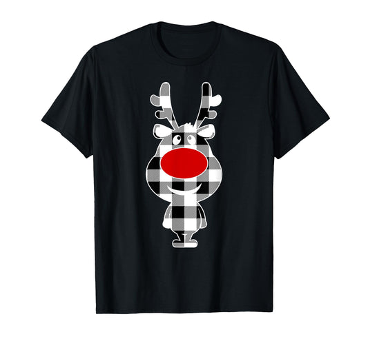 Reindeer Black & White Buffalo Plaid Merry Christmas T-Shirt
