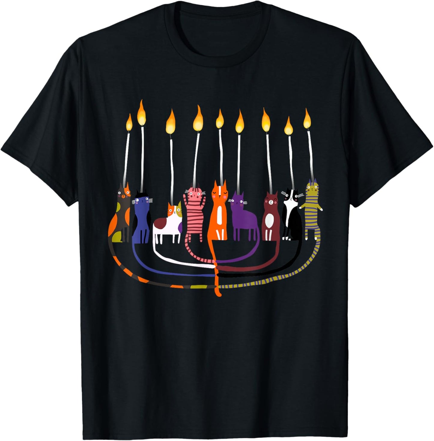 Funny Cat Menorah Hanukkah T-Shirt